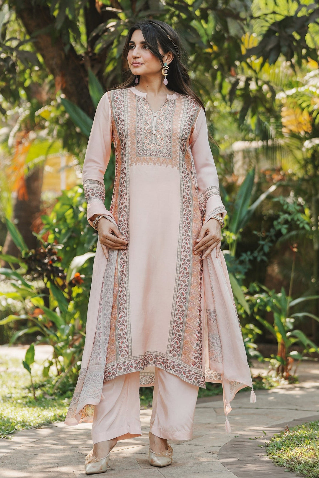 Noor Blush Pink Muslin Suit Set- SET OF-3 | SHOBITAM