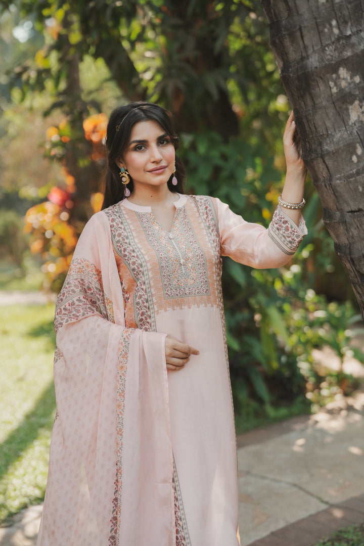 Noor Blush Pink Muslin Suit Set- SET OF-3 | SHOBITAM