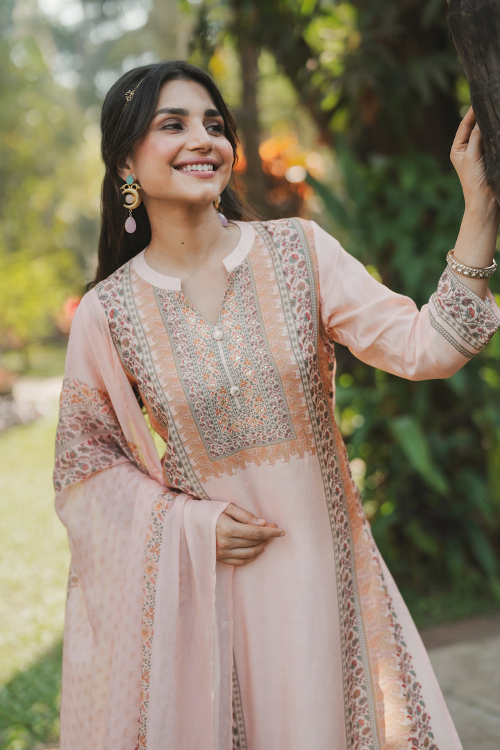 Noor Blush Pink Muslin Suit Set- SET OF-3 | SHOBITAM