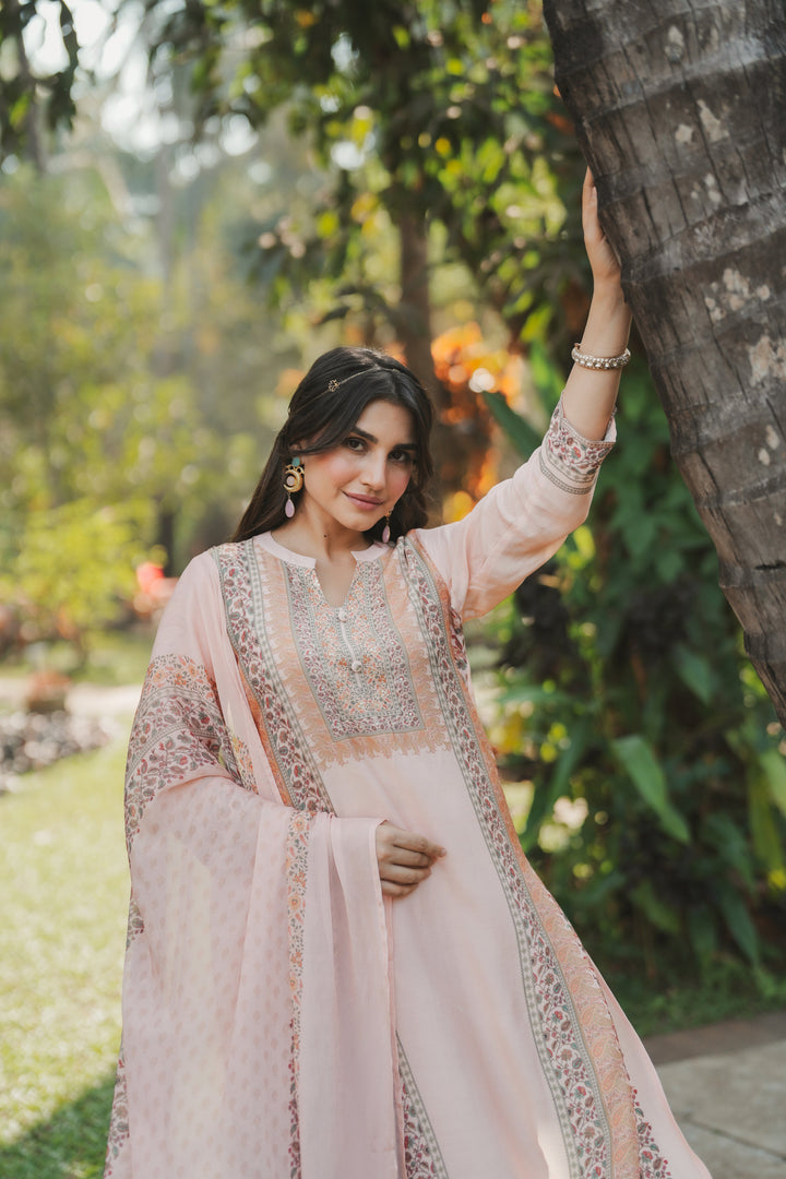 Noor Blush Pink Muslin Suit Set- SET OF-3 | SHOBITAM