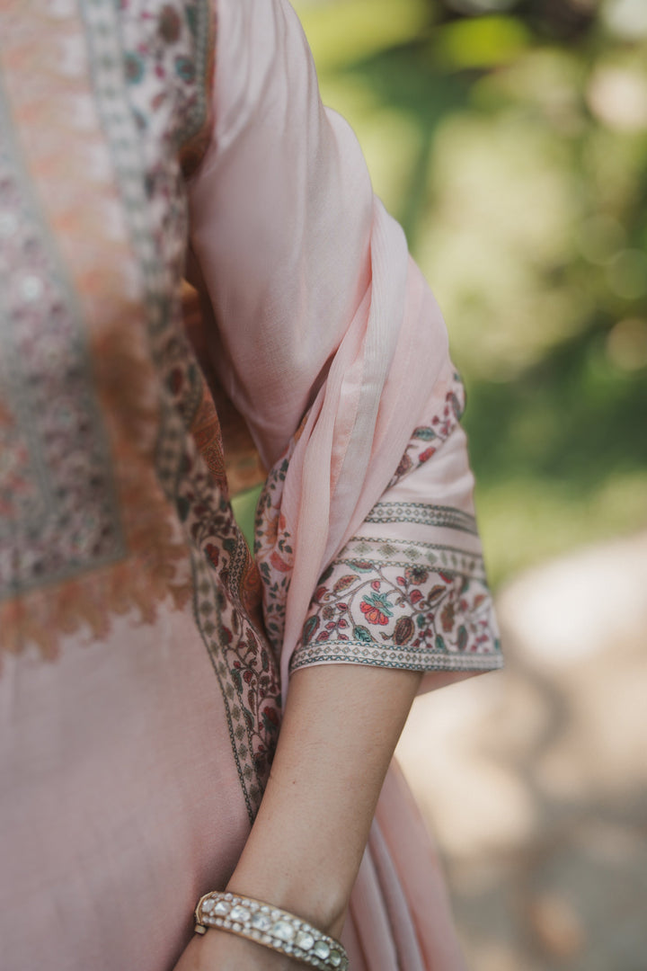 Noor Blush Pink Muslin Suit Set- SET OF-3 | SHOBITAM