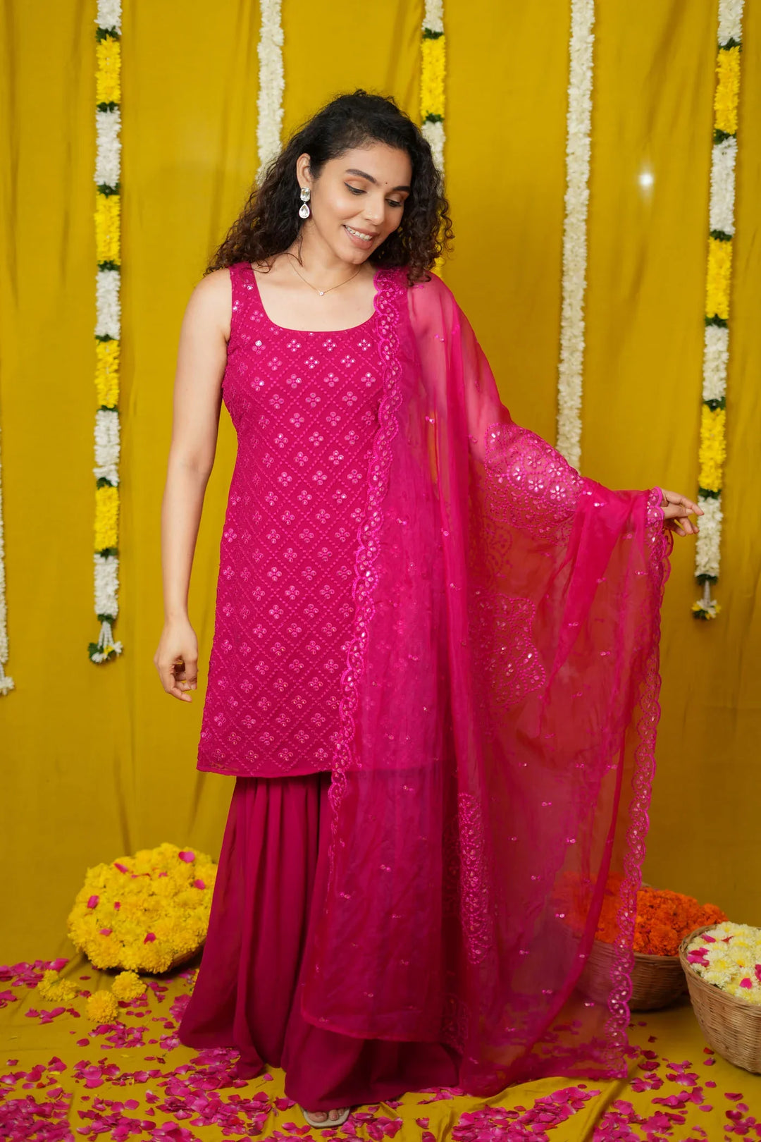 Isai Pink Kurti with Sharara | Made To Order