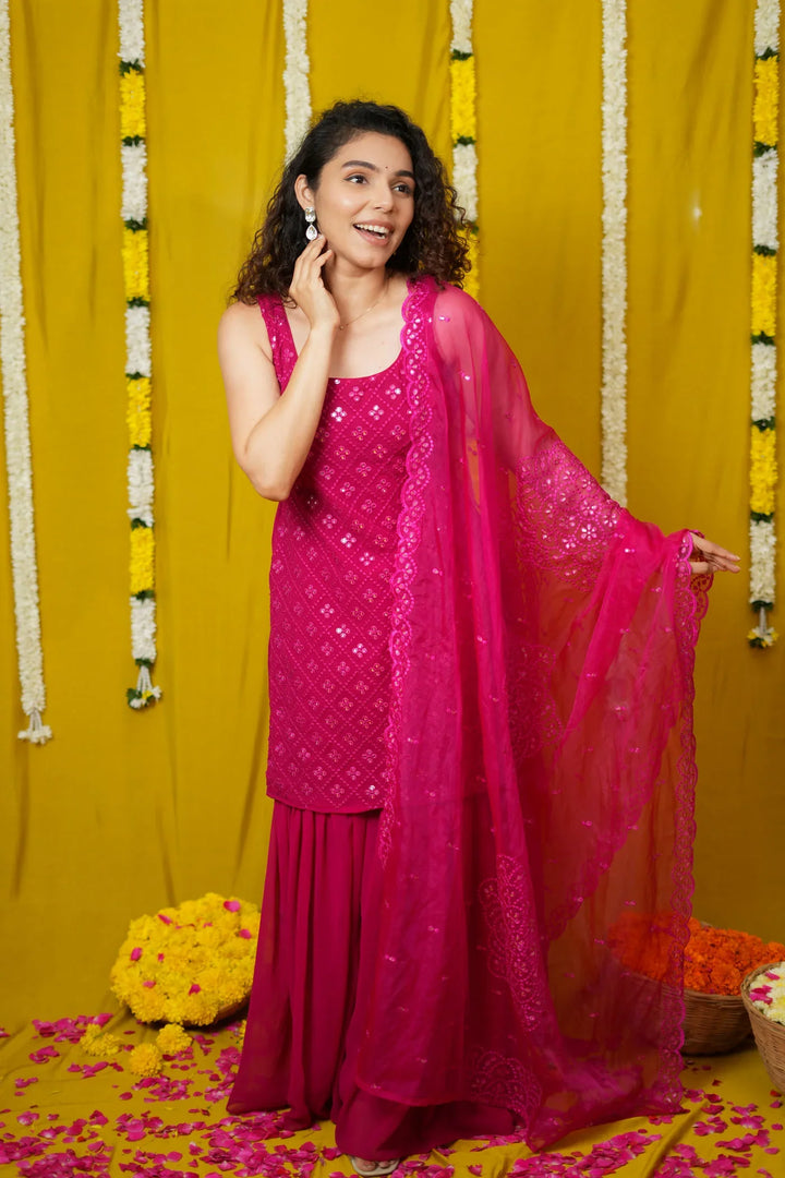 Isai Pink Kurti with Sharara | Made To Order