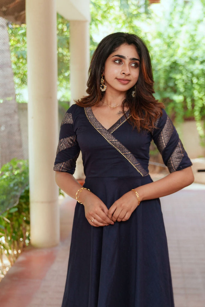 Anjana Navy Blue Dress | Made To Order