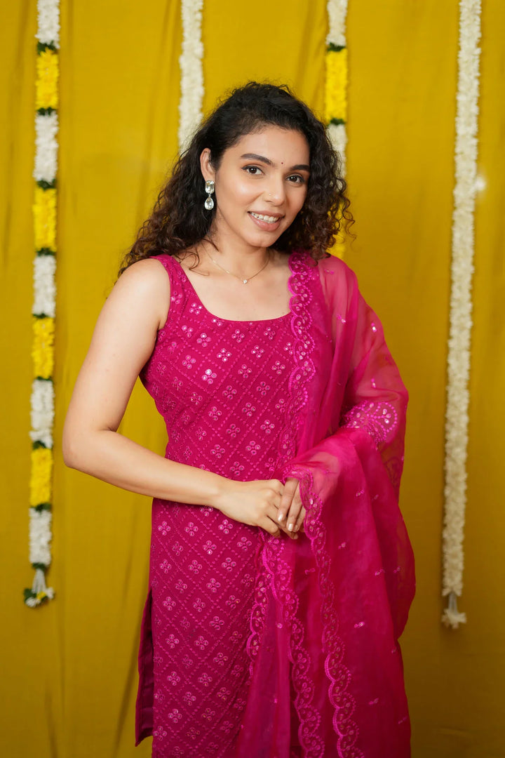 Isai Pink Kurti with Sharara | Made To Order