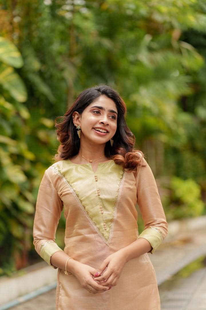 Abhinaya Beige Kurti, Pant, and Dupatta 3-Piece Set | Made to Order