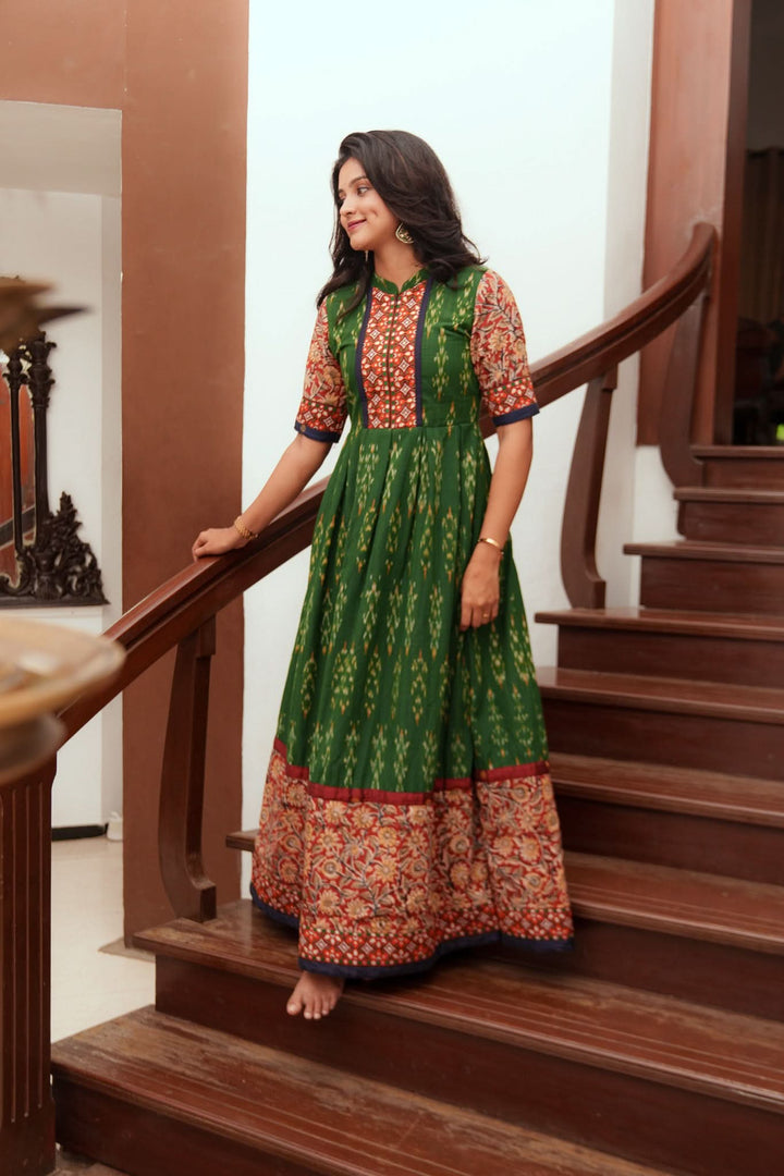 Swasti Green Ikkat Dress | Shobitam Custom Gowns