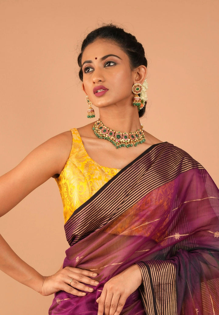 Yellow Banarasi brocade sleeveless mix and match blouse, customizable, made-to-order
