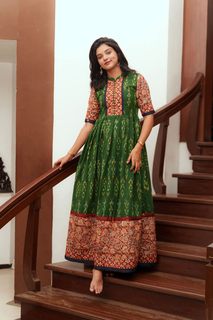 Swasti Green Ikkat Dress | Shobitam Custom Gowns