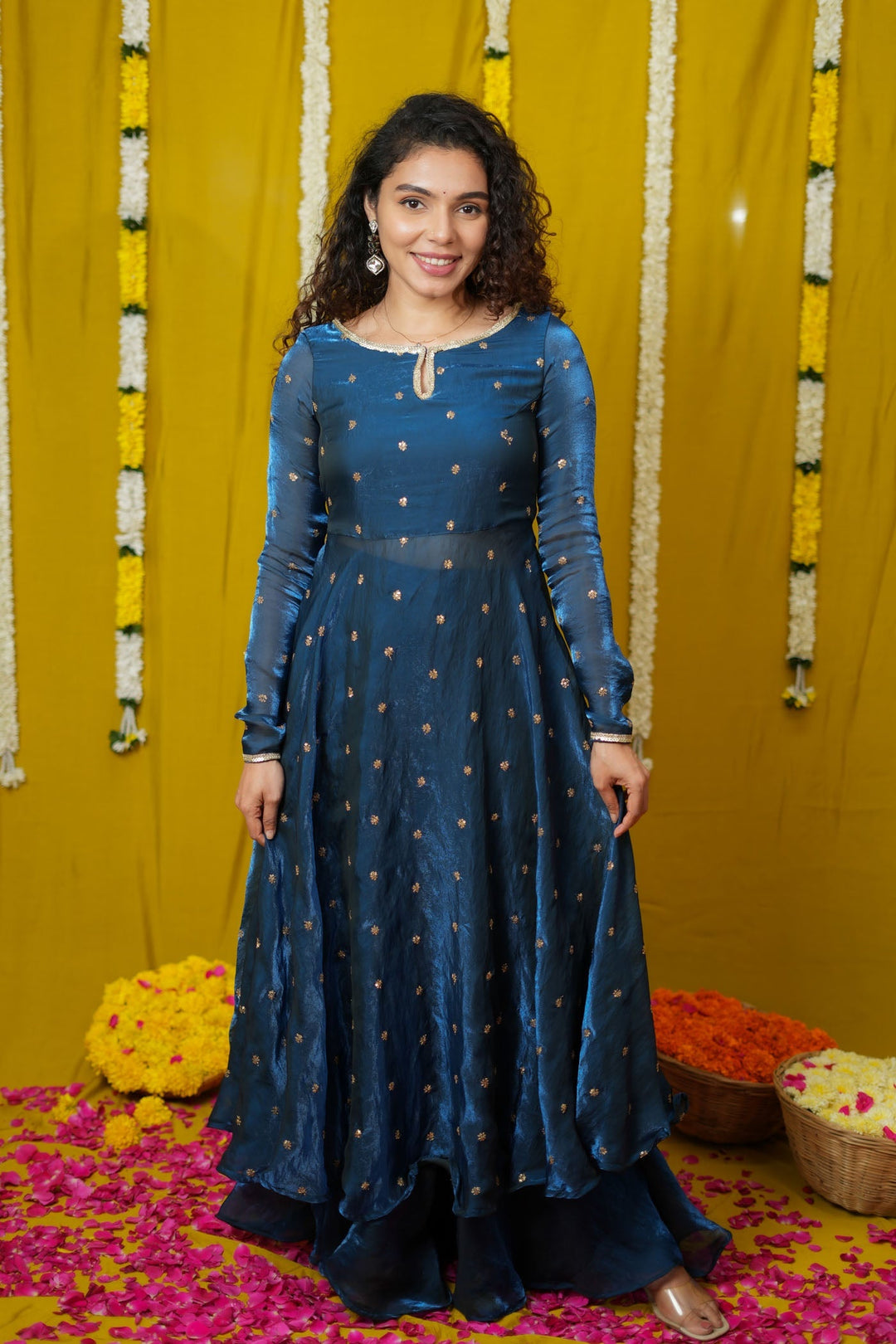 Pirainila Teal Anarkali Kurta (Set of 2) | Made to Order | SHOBITAM