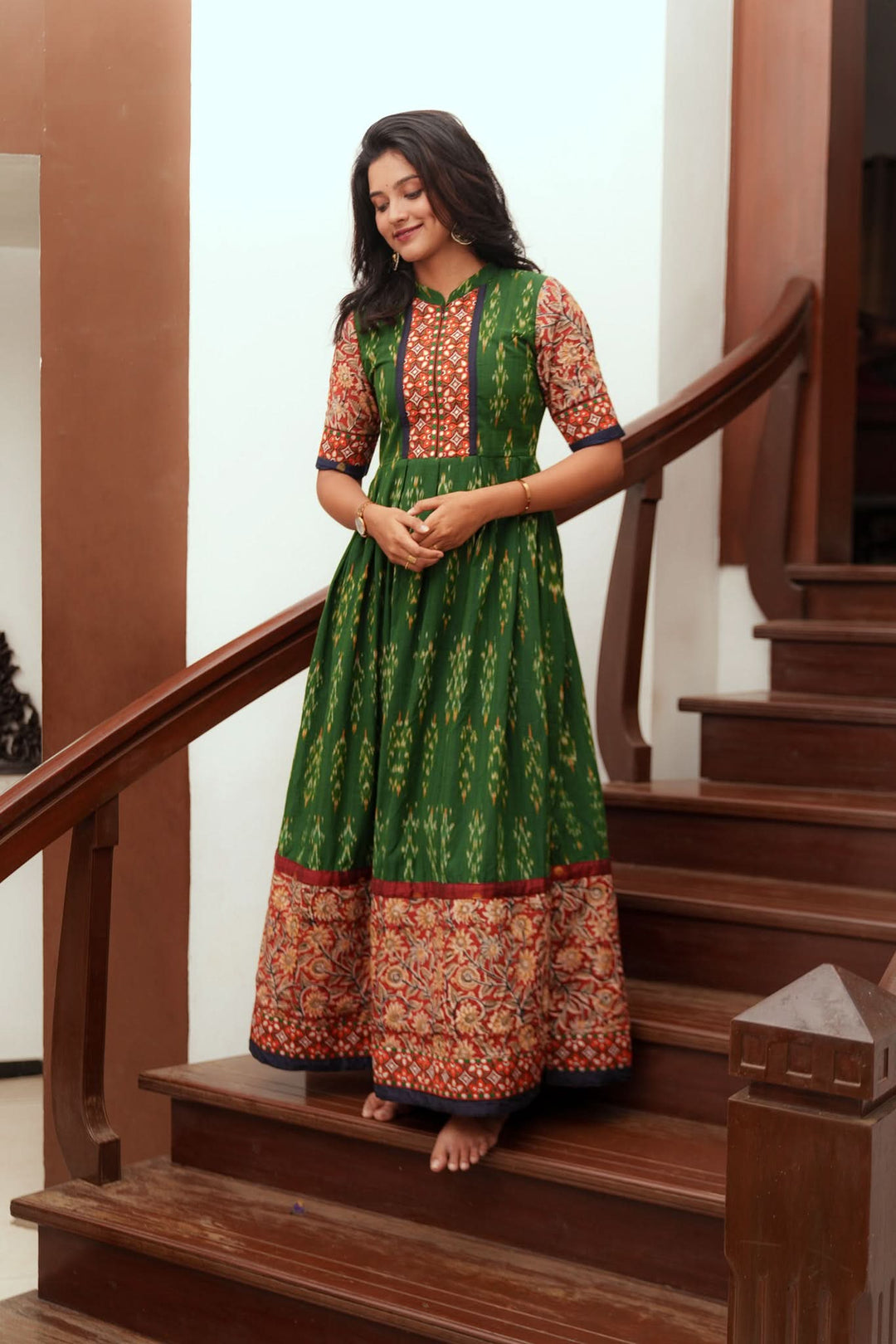 Swasti Green Ikkat Dress | Shobitam Custom Gowns