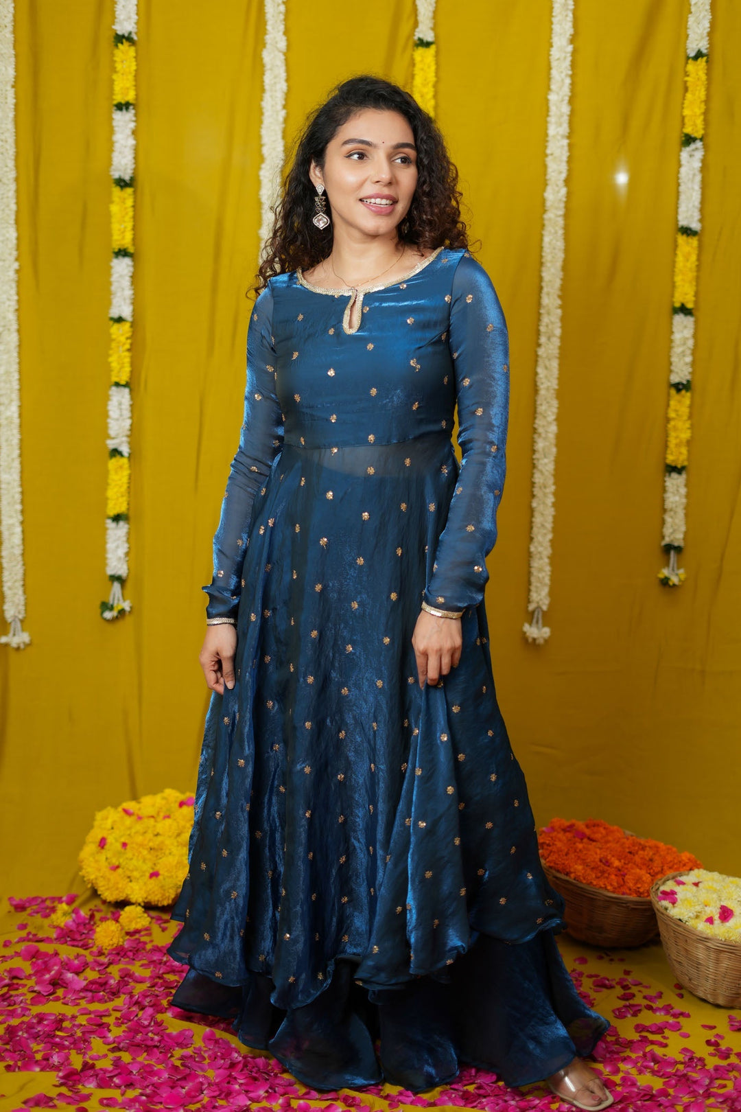 Pirainila Teal Anarkali Kurta (Set of 2) | Made to Order | SHOBITAM