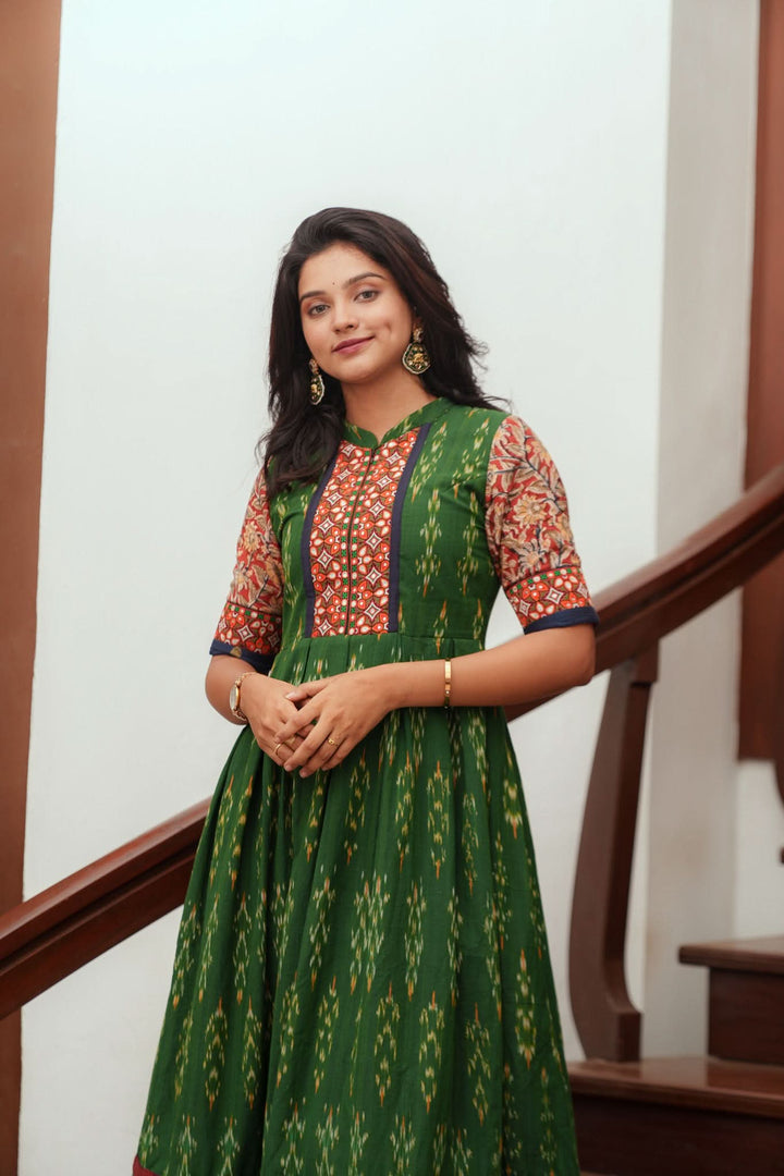 Swasti Green Ikkat Dress | Shobitam Custom Gowns