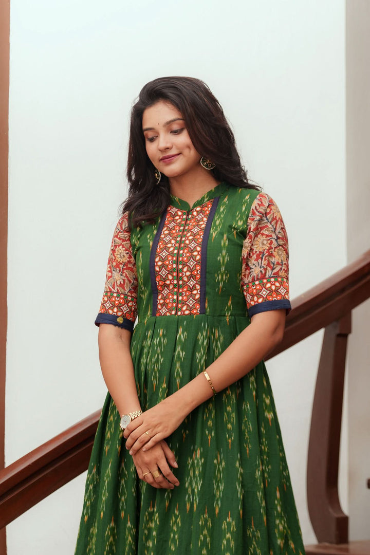 Swasti Green Ikkat Dress | Shobitam Custom Gowns