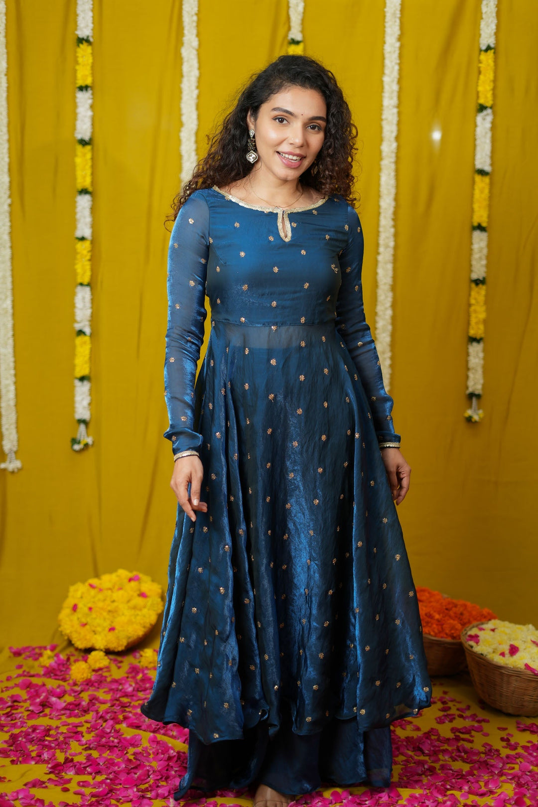 Pirainila Teal Anarkali Kurta (Set of 2) | Made to Order | SHOBITAM