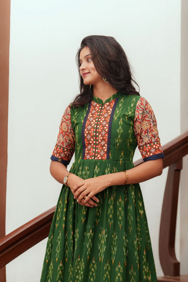 Swasti Green Ikkat Dress | Shobitam Custom Gowns