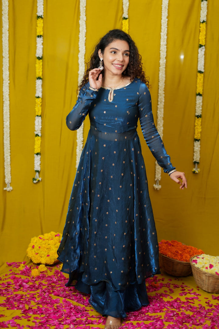 Pirainila Teal Anarkali Kurta (Set of 2) | Made to Order | SHOBITAM