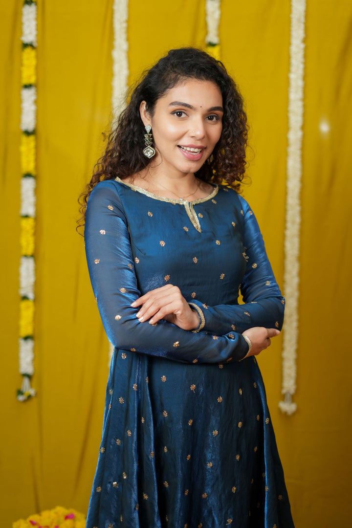 Pirainila Teal Anarkali Kurta (Set of 2) | Made to Order | SHOBITAM