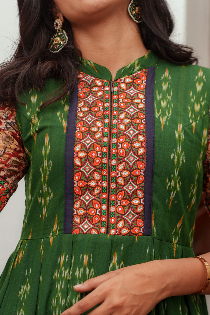Swasti Green Ikkat Dress | Shobitam Custom Gowns