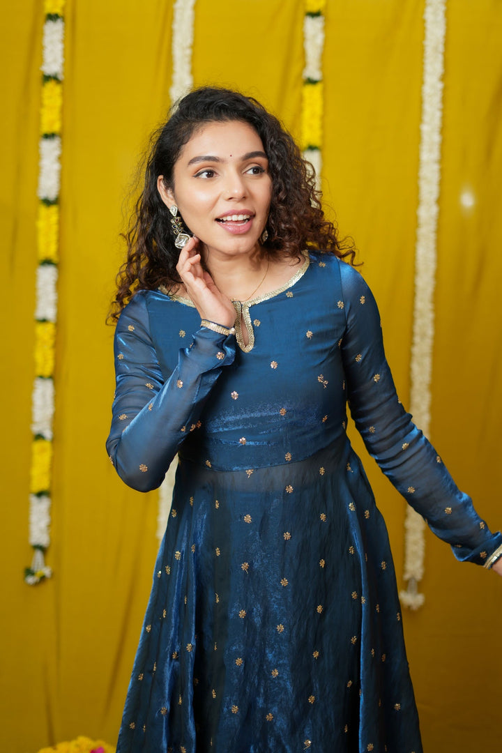Pirainila Teal Anarkali Kurta (Set of 2) | Made to Order | SHOBITAM
