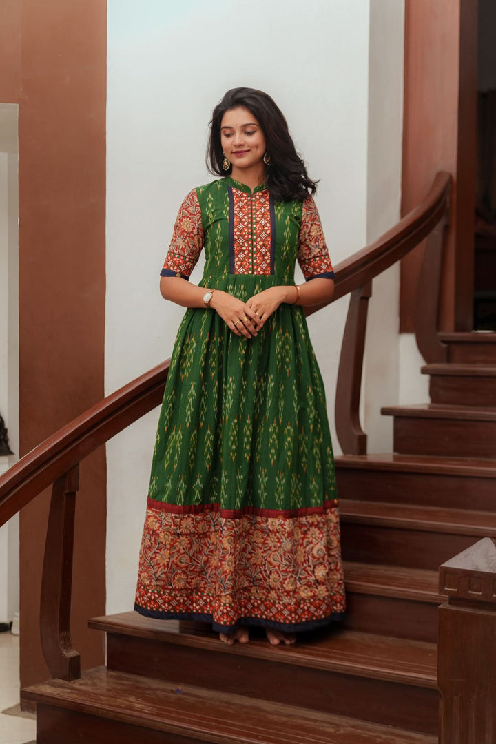 Swasti Green Ikkat Dress | Shobitam Custom Gowns