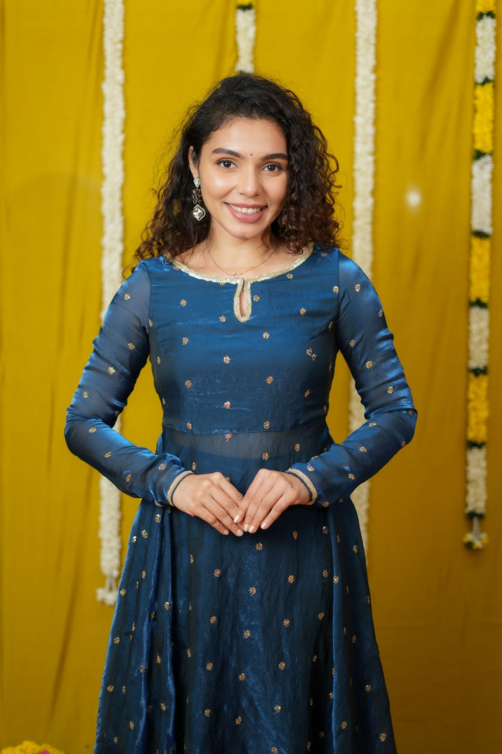 Pirainila Teal Anarkali Kurta (Set of 2) | Made to Order | SHOBITAM