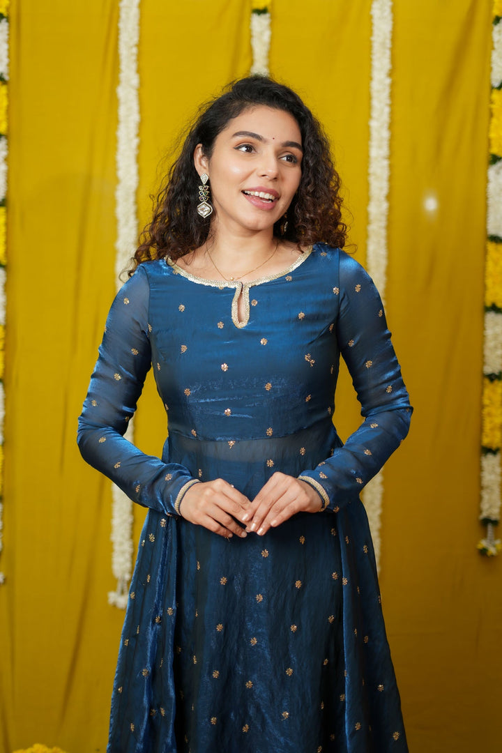 Pirainila Teal Anarkali Kurta (Set of 2) | Made to Order | SHOBITAM