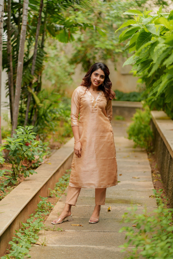 Swarupa Gold Kurti Set 3-Piece Set | Made To Order
