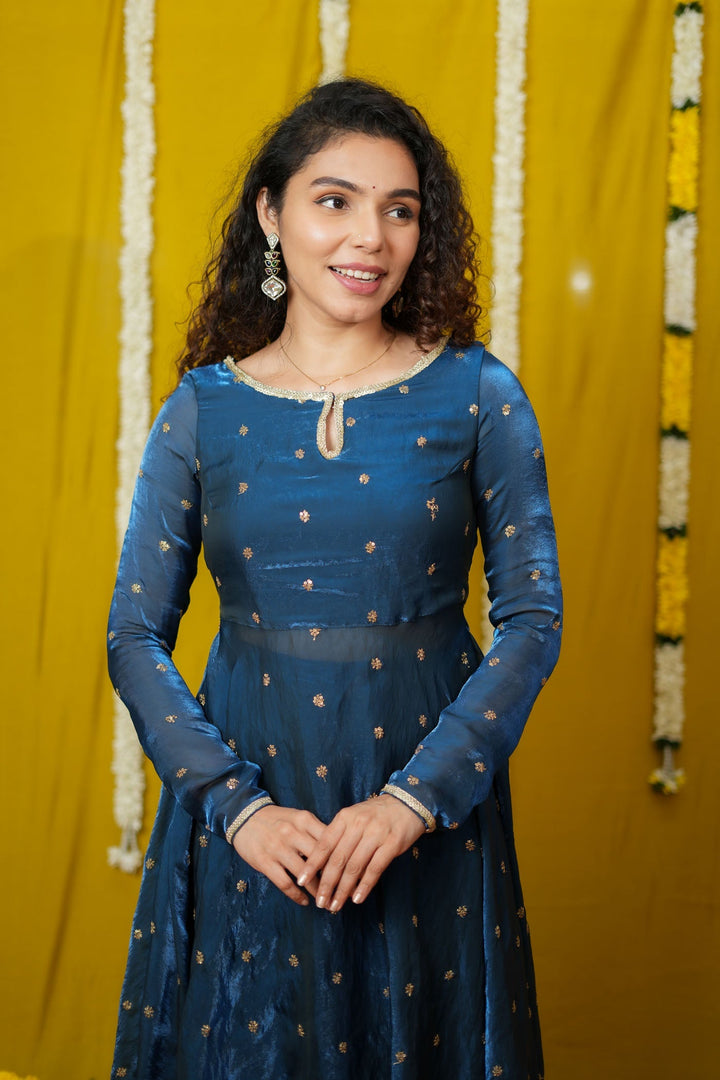 Pirainila Teal Anarkali Kurta (Set of 2) | Made to Order | SHOBITAM
