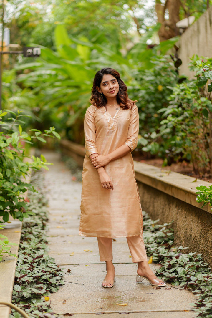 Swarupa Gold Kurti Set 3-Piece Set | Made To Order