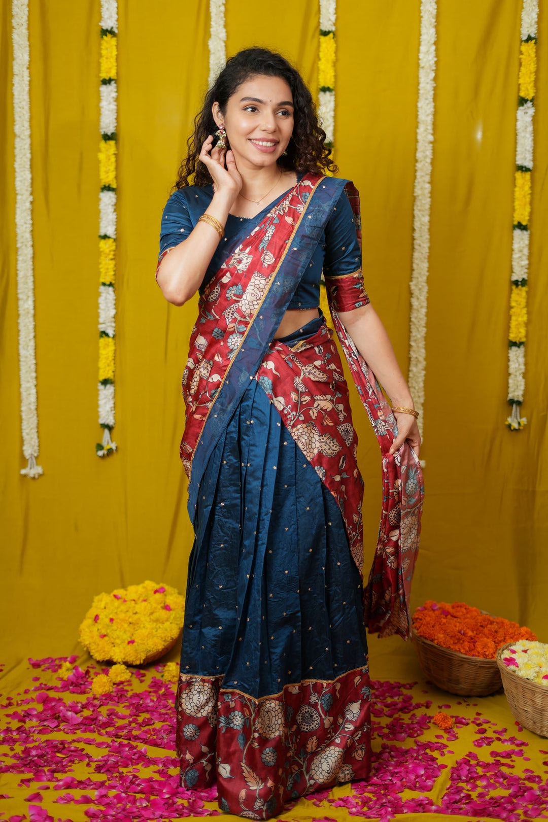 Manaswini Teal Lehenga Set (Set of 3) | SHOBITAM