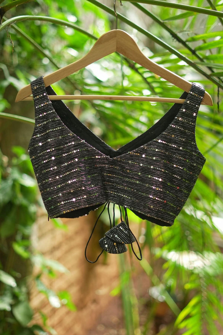 Black Sequin Shimmer Blouse in Black and Silver!