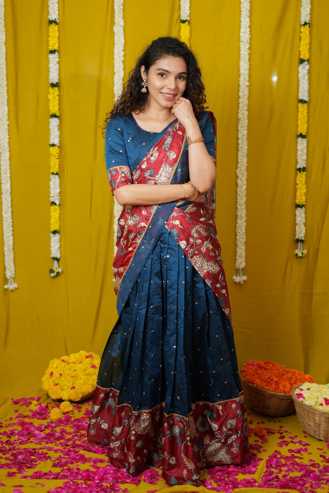 Manaswini Teal Lehenga Set (Set of 3) | SHOBITAM
