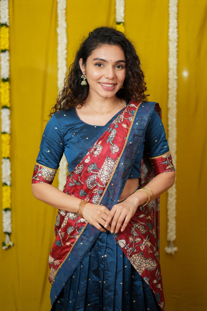 Manaswini Teal Lehenga Set (Set of 3) | SHOBITAM