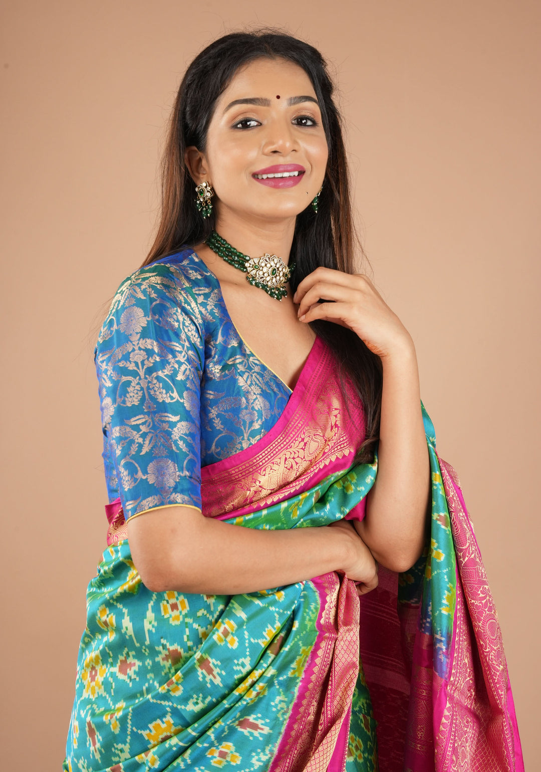 Peacock Blue Green Banarasi Pure Silk Brocade Blouse,customizable, made-to-order