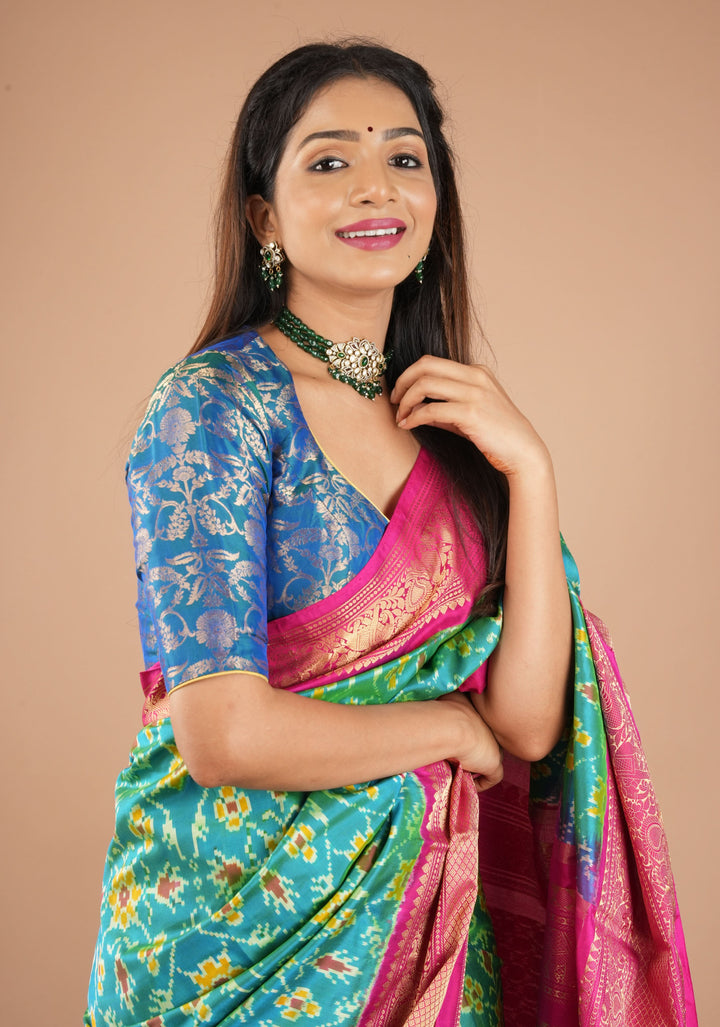 Peacock Blue Green Banarasi Pure Silk Brocade Blouse,customizable, made-to-order