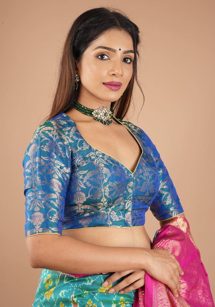 Peacock Blue Green Banarasi Pure Silk Brocade Blouse,customizable, made-to-order