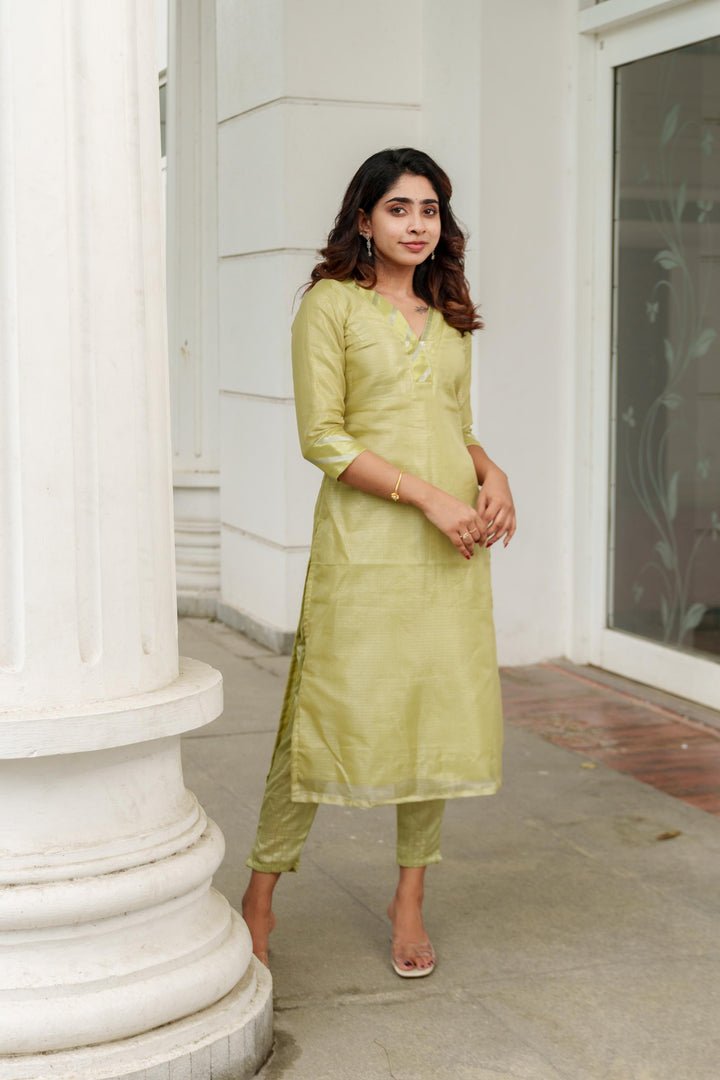 Pastel Mint Green Kurti Set 3-Piece Set | Made To Order
