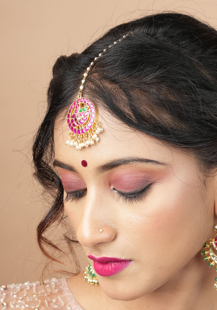 Maang Tika - Peacock Design Ahmedabadi Kundan Jadau Hair Ornament