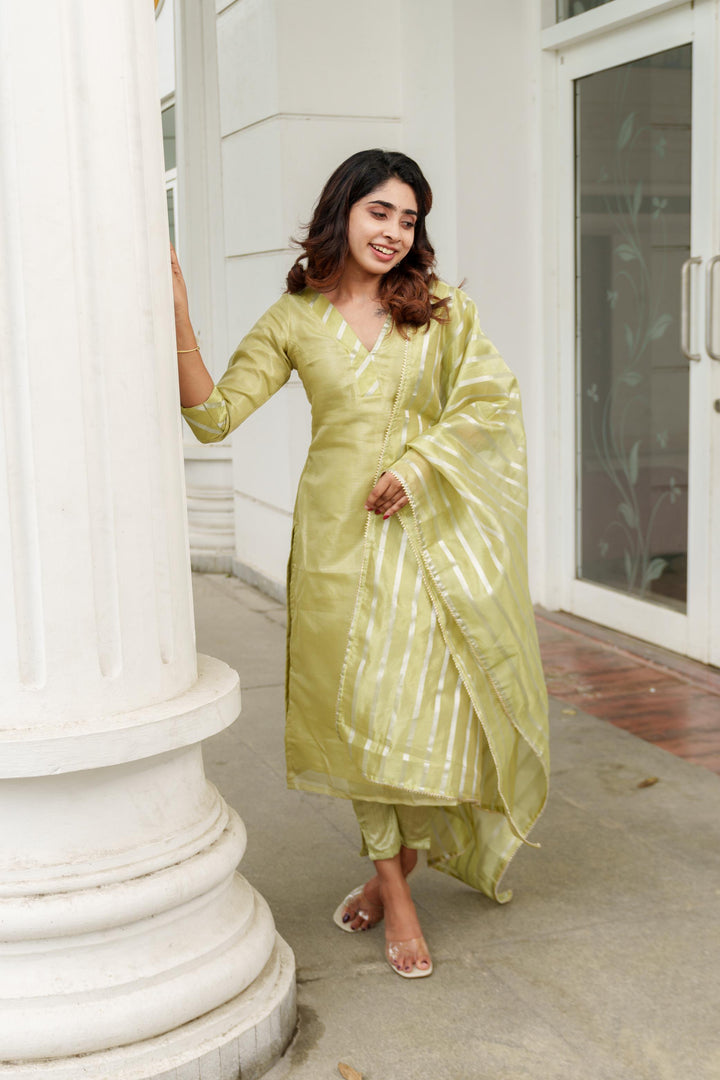 Pastel Mint Green Kurti Set 3-Piece Set | Made To Order