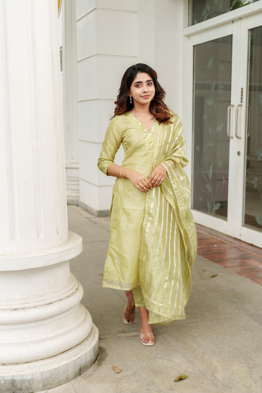 Pastel Mint Green Kurti Set 3-Piece Set | Made To Order
