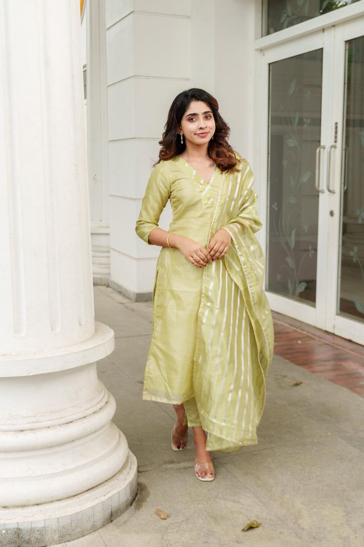 Pastel Mint Green Kurti Set 3-Piece Set | Made To Order