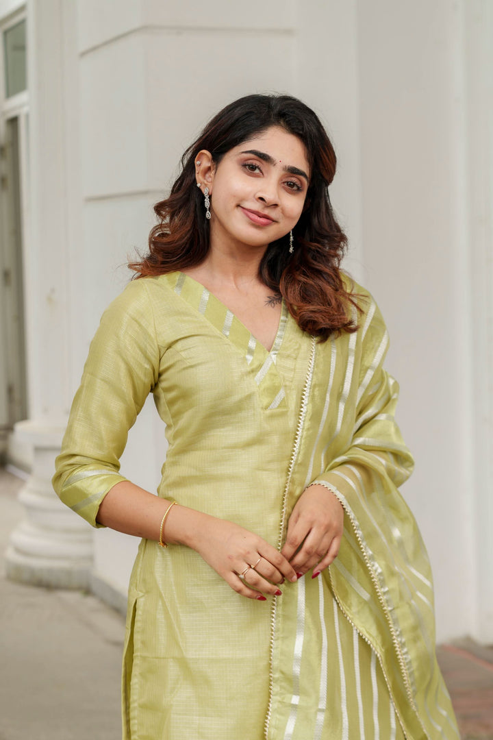 Pastel Mint Green Kurti Set 3-Piece Set | Made To Order