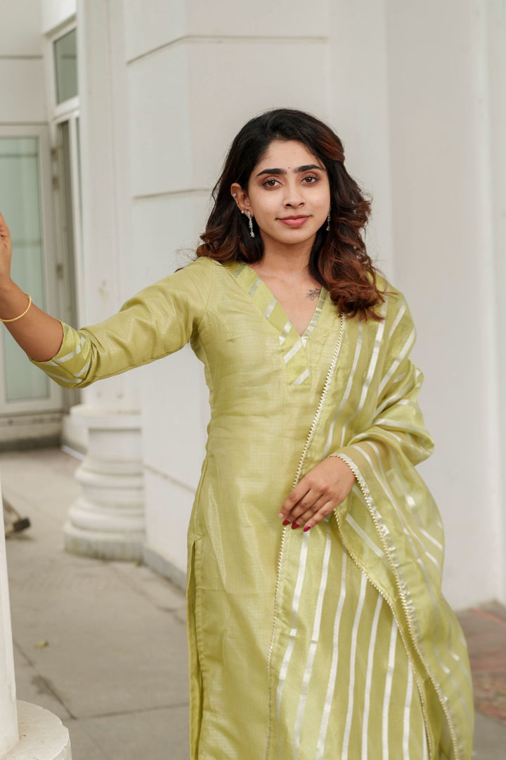 Pastel Mint Green Kurti Set 3-Piece Set | Made To Order