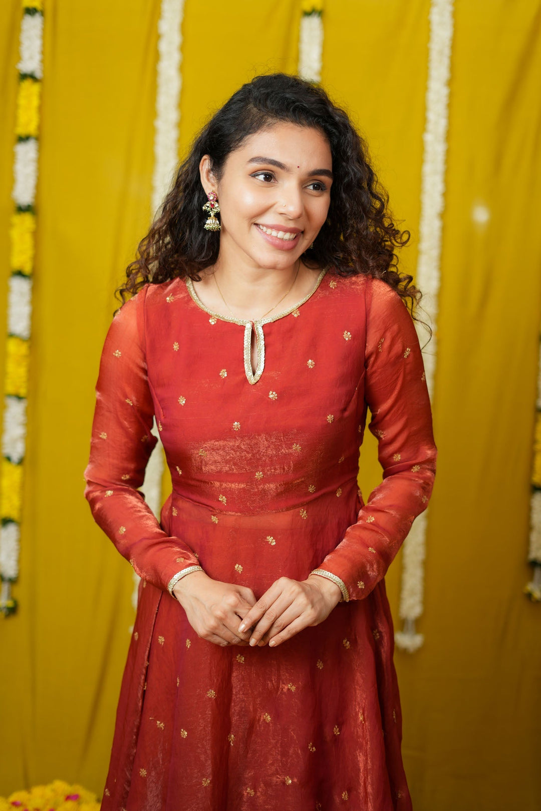 Pirainila Rust Orange Anarkali Kurta (Set of 2) | SHOBITAM