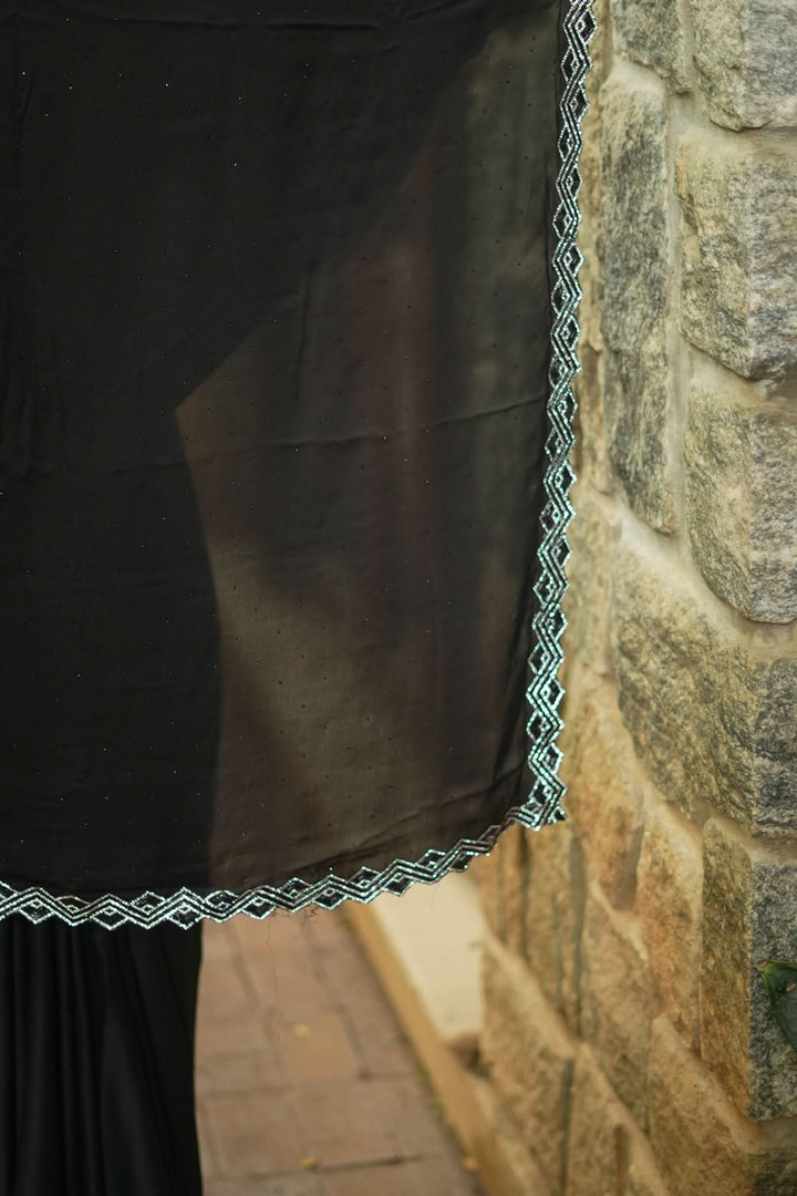 Shamoo Satin Silk saree in Black with elegant crystal work