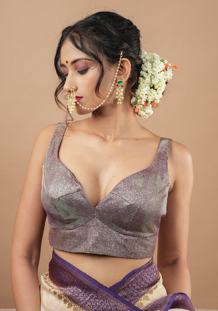 Amethyst Shimmer Deep Sweatheart neck sleeveless blouse, Made to Order