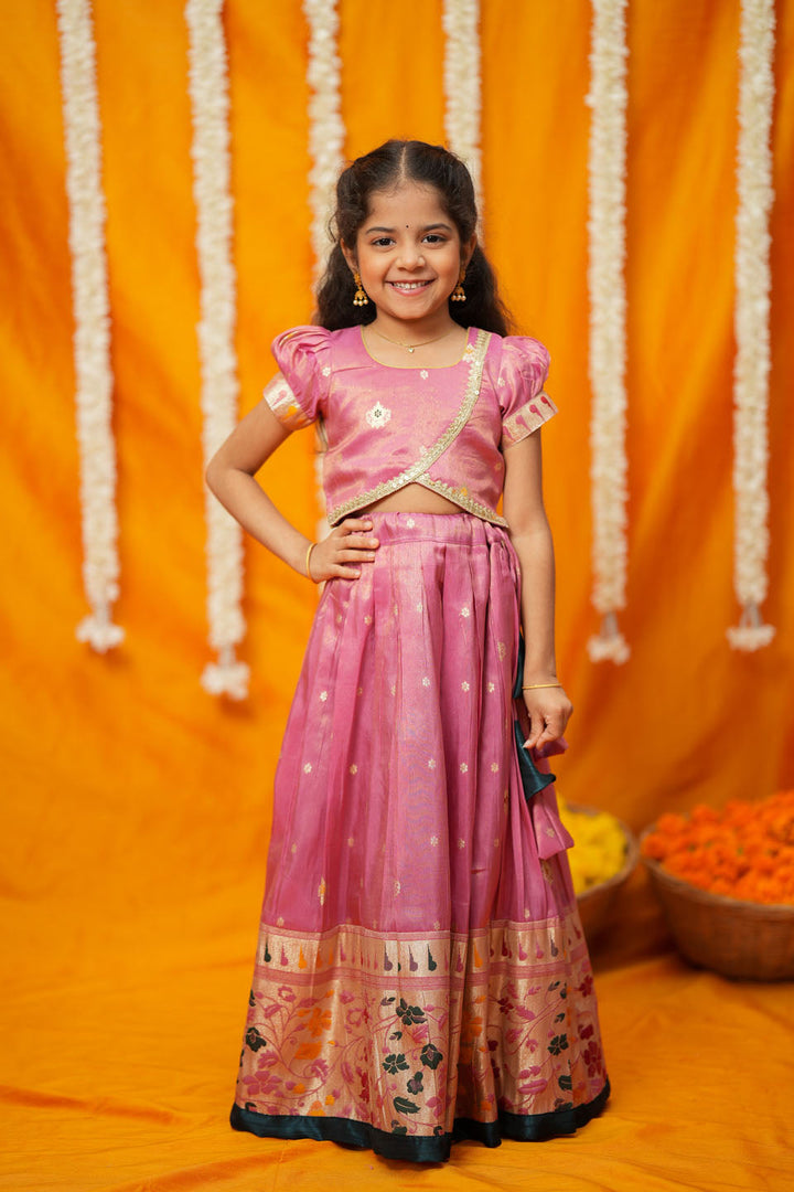 Maithiri Pink Silk Kids Lehenga Set mini | SHOBITAM