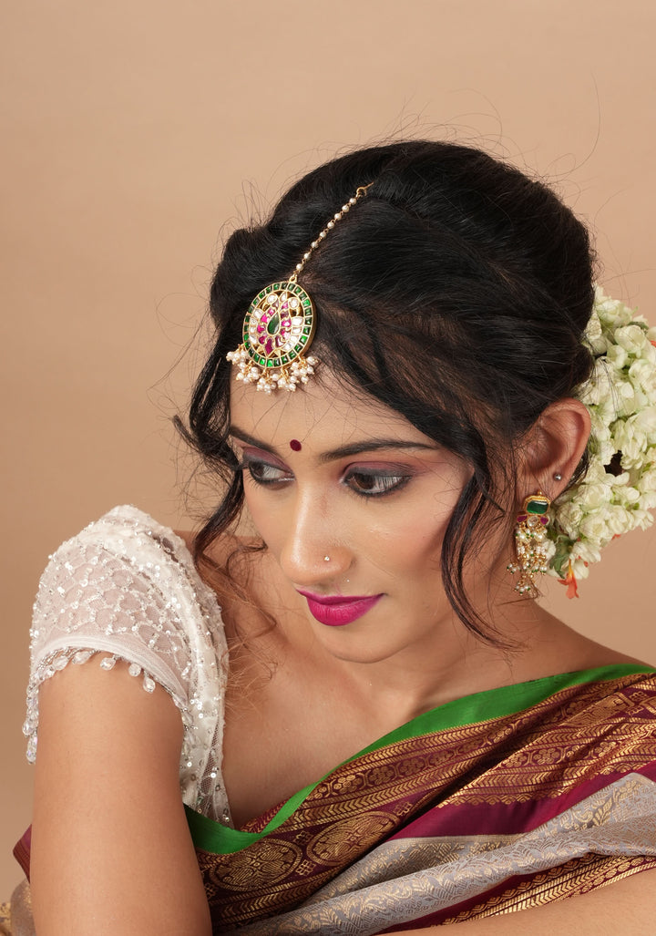 Maang Tika - Peacock Design Ahmedabadi Kundan Jadau Hair Ornament