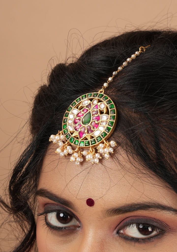 Maang Tika - Peacock Design Ahmedabadi Kundan Jadau Hair Ornament